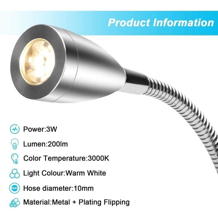 Lampe chevet murale - ledmo - 2 lumières - 3w - 3000k blanc chaud - applique liseuse