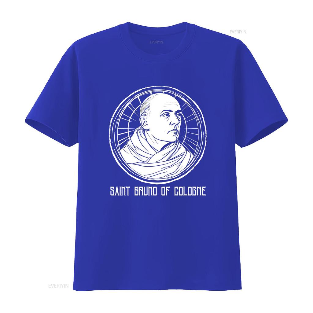 Black White Line Art Saint Bruno Of Cologne Catholic Religious Print Casual T Shirt Vintage Washed Designer Clothes Stretched
