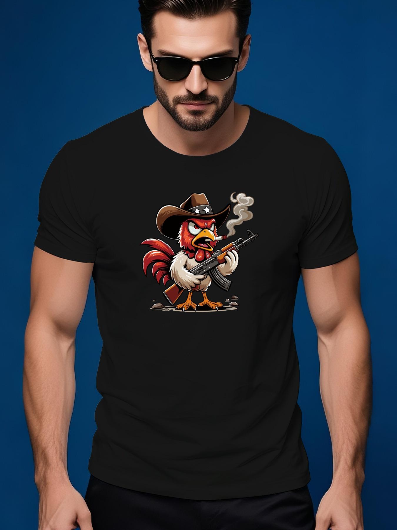 Western Cowboy Rooster Cartoon Illustration Tshirt XL