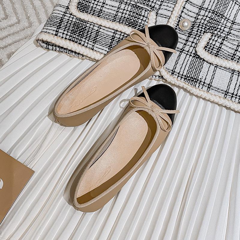 Fashion Round Toe Bow-knot Ballet Flats Woman Genuine Leather Ballerina Shoes Women 2025 Loafers Mixed Colors Moccasins Plus Size 34-43