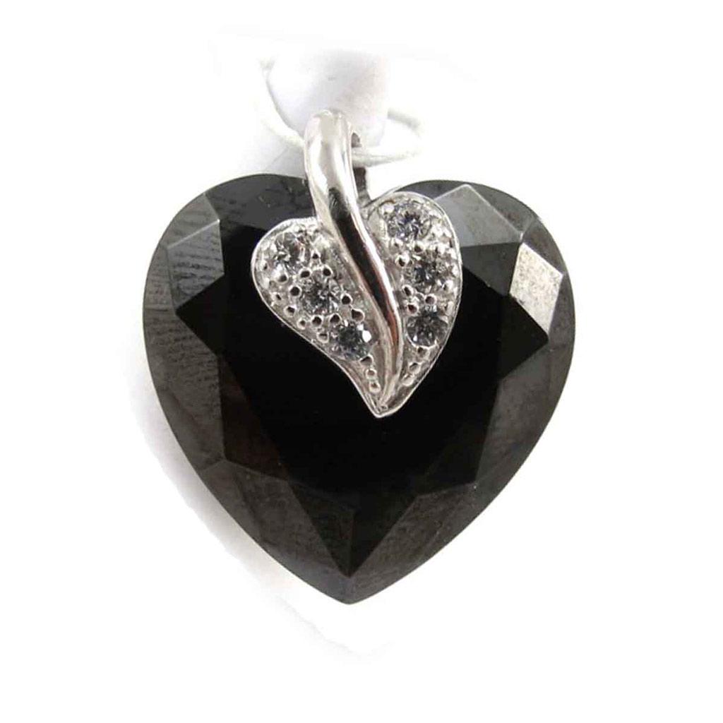 Les Trésors De Lily [F6330] - Silver Pendant 'Sissi' Black White (heart)