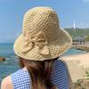 Women Bowknot Woven Bucket Straw Hat Breathable Wide Brim Sun Hat Foldable Beach Travel Shade Cap