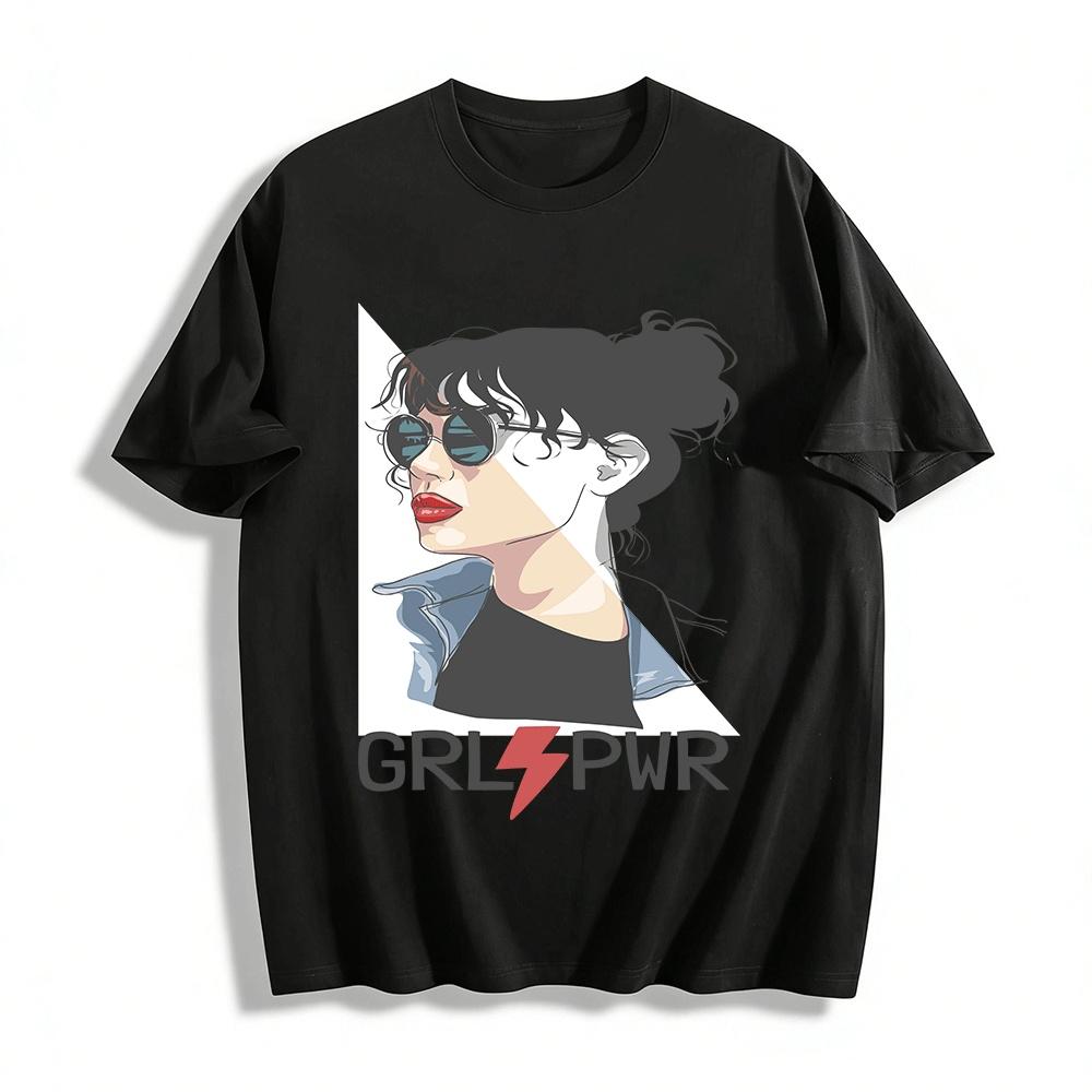

Cool Sunglass Girl Print Tee GRL PWR Casual Versatile Top Pure cotton T-shirt XXS