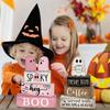 Ghost Sign Wooden Ghost Halloween Tiered Tray Decor Block Decorative Display for Indoor Shelf Home Coffee Bar Party Festive