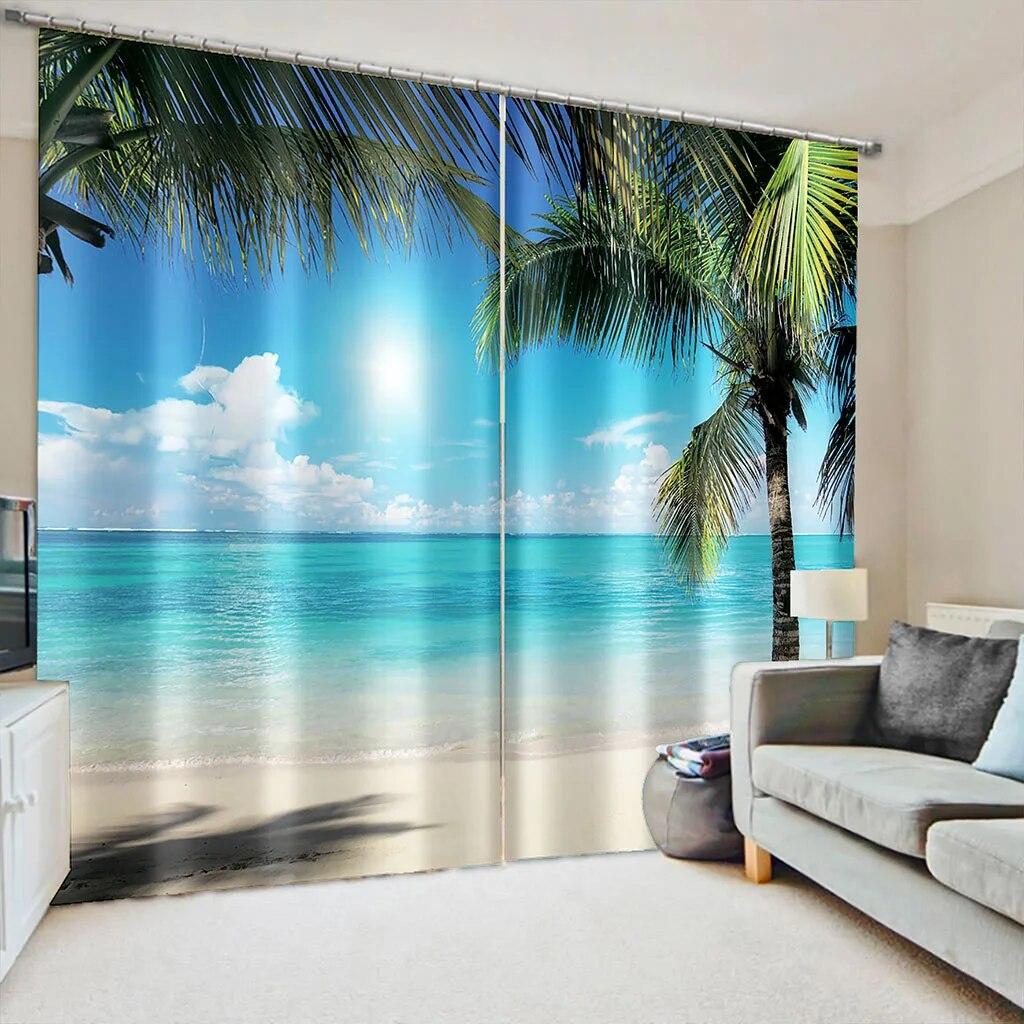 3D Digital Printing Window Curtains, Tree Scenery Playing Dolphin, Bedroom, Living Room, 2 Panels, Free Shipping