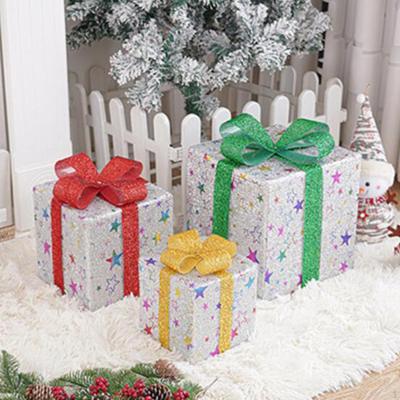3Pcs Christmas Light Up Present Boxes Decoration Handmade Lightweight with 3 Different Sizes for