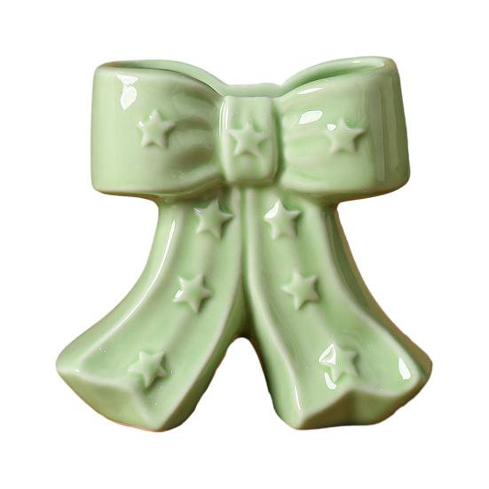 Delicate Desktop Decoration Ceramic Bow Vase with Star, Decorative Flowers Vase, Creative Flower Chic Room Decor Gifts Arrangement Holder for