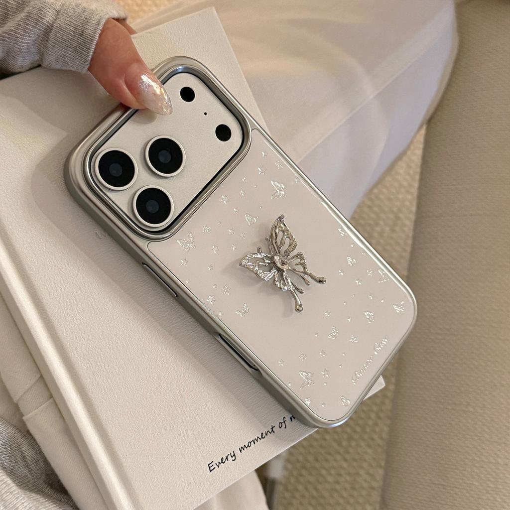 Light luxury style suitable for 17promax mobile phone case iphone17 Apple 15 gilt silver butterfly 14 anti-drop 16 lanyard