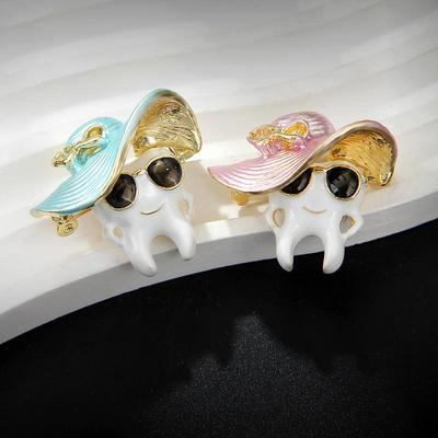 Cute Funny Enamel Tooth Hat Brooch Pin Lapel Badge Decoration For Women Coat Jewelry Accessries Gift