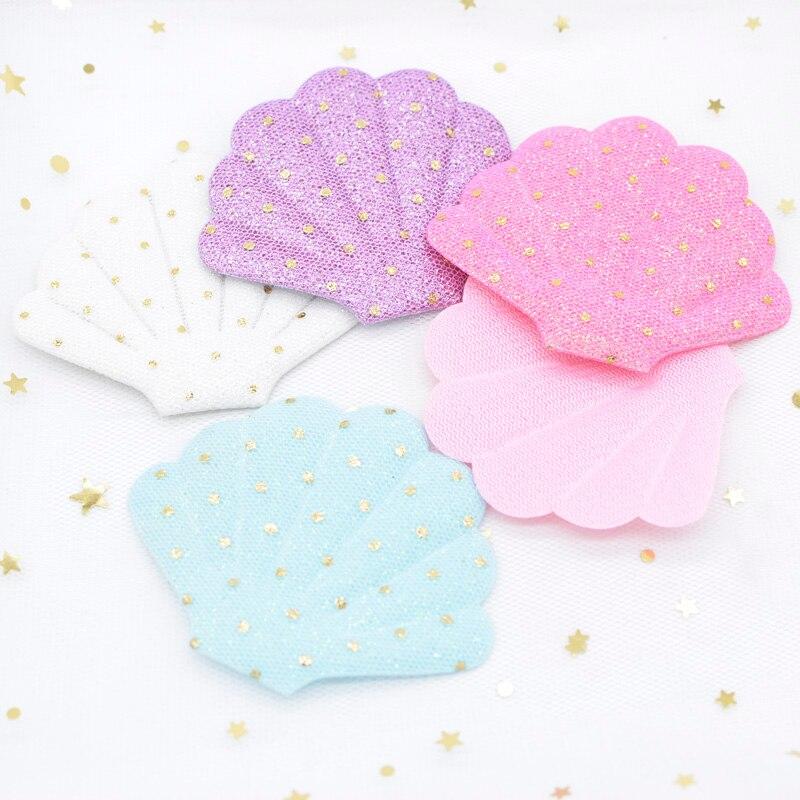 10Pcs 76*58mm Glitter Dot Print Shell Padded Appliques for DIY Cake Topper & Baby Headwear BB Clip Accessories Decor Patches