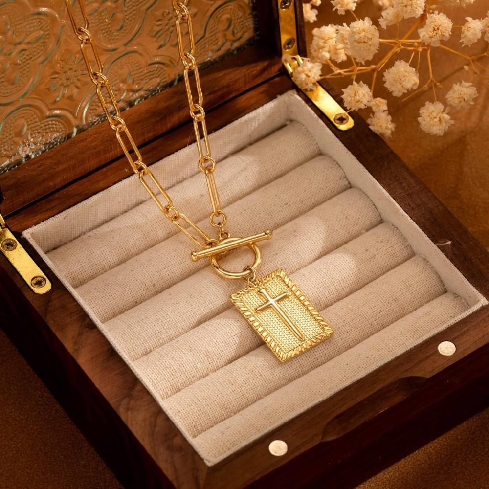 Halskjede med binders i rustfritt stål, vanntett halskjede med korsanheng for par, tilbehør