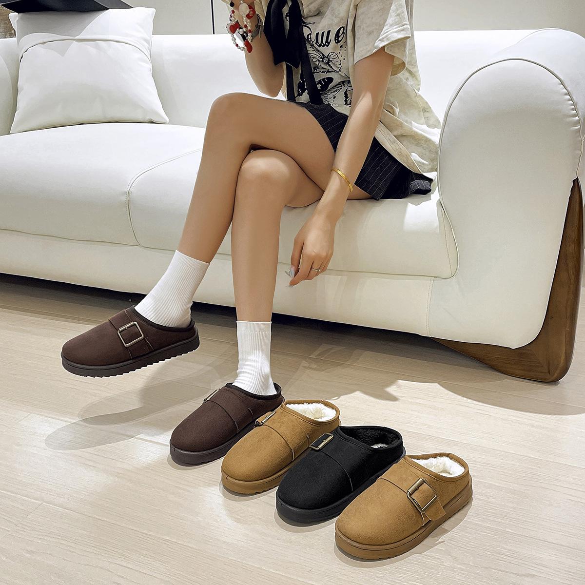 

Women s Cute and Comfortable Fashionable Hundred Cotton Slippers--Plush Lining Warm One Foot Stirrup Arch Support Casual Home Outdoor Shoes 44 чорний