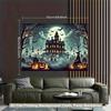 1 Piece of 2D Background Fabric, Halloween Pumpkin Lantern Haunted House Night Polyester Fabric Background Fabriczyc