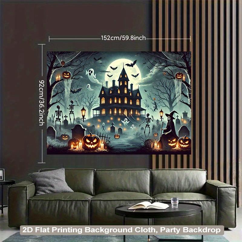 1 Piece of 2D Background Fabric, Halloween Pumpkin Lantern Haunted House Night Polyester Fabric Background Fabriczyc