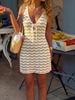 New European and American Women's Clothing for Slim-fitting Knitted Hollow Suspender Wave Color Matching Dress
