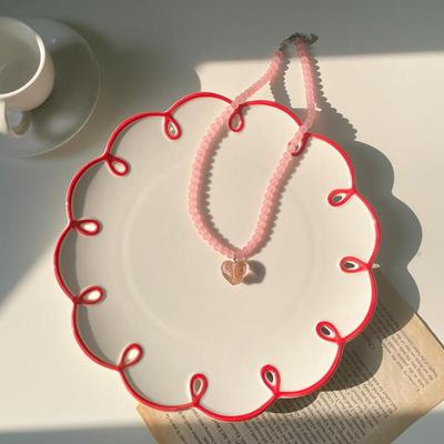 Nunubu Necklace Heart Shape Pink Retro Pearl