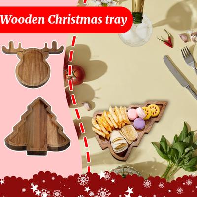 Bandeja de Navidad de Madera, Árbol de Navidad de Alce Gorro de Navidad Plato, Bandeja de Madera Plato de Frutas Postre.