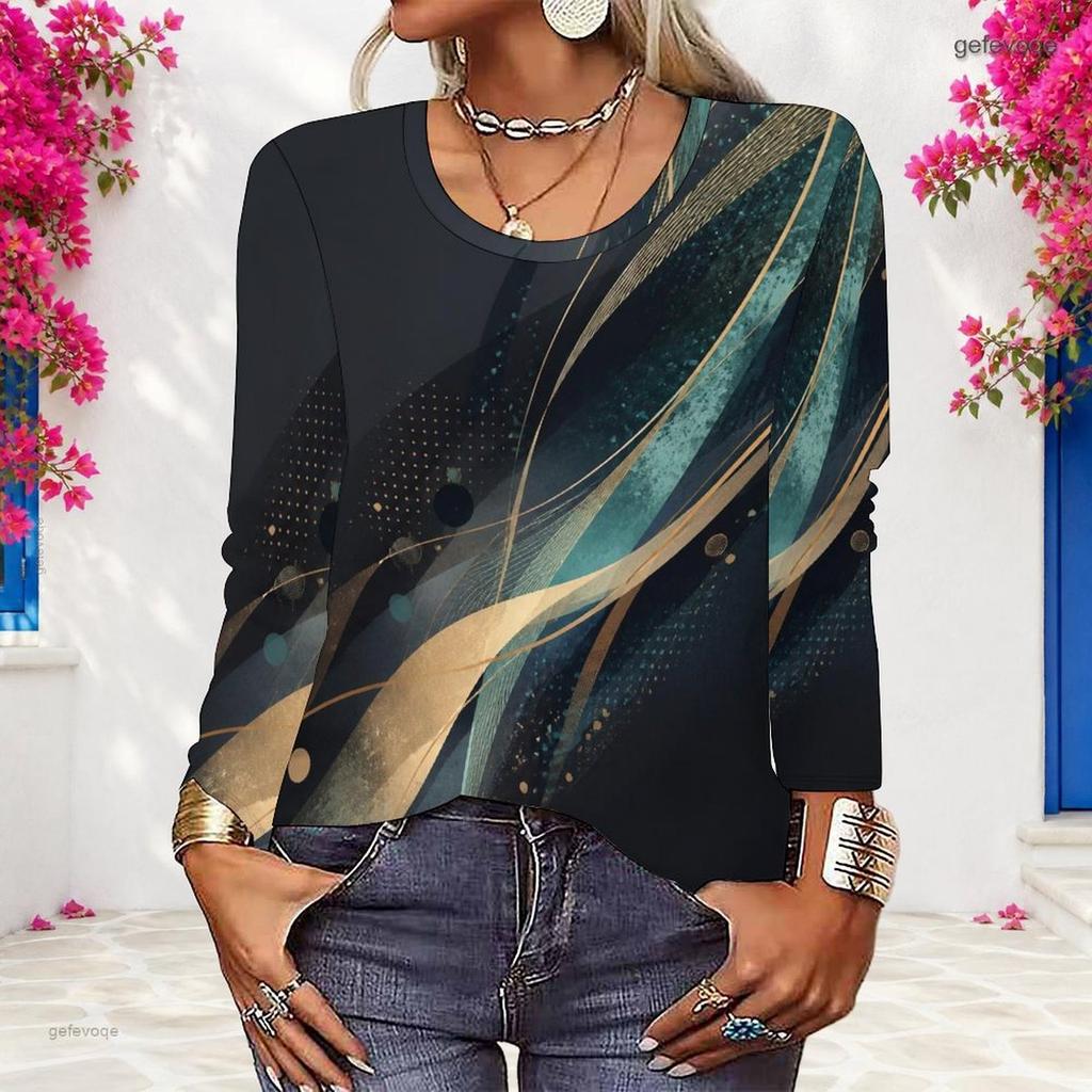 Women Plus Size Round Neck Long Sleeve Colorful Tie Dye Printed Pullover Sweatshirt