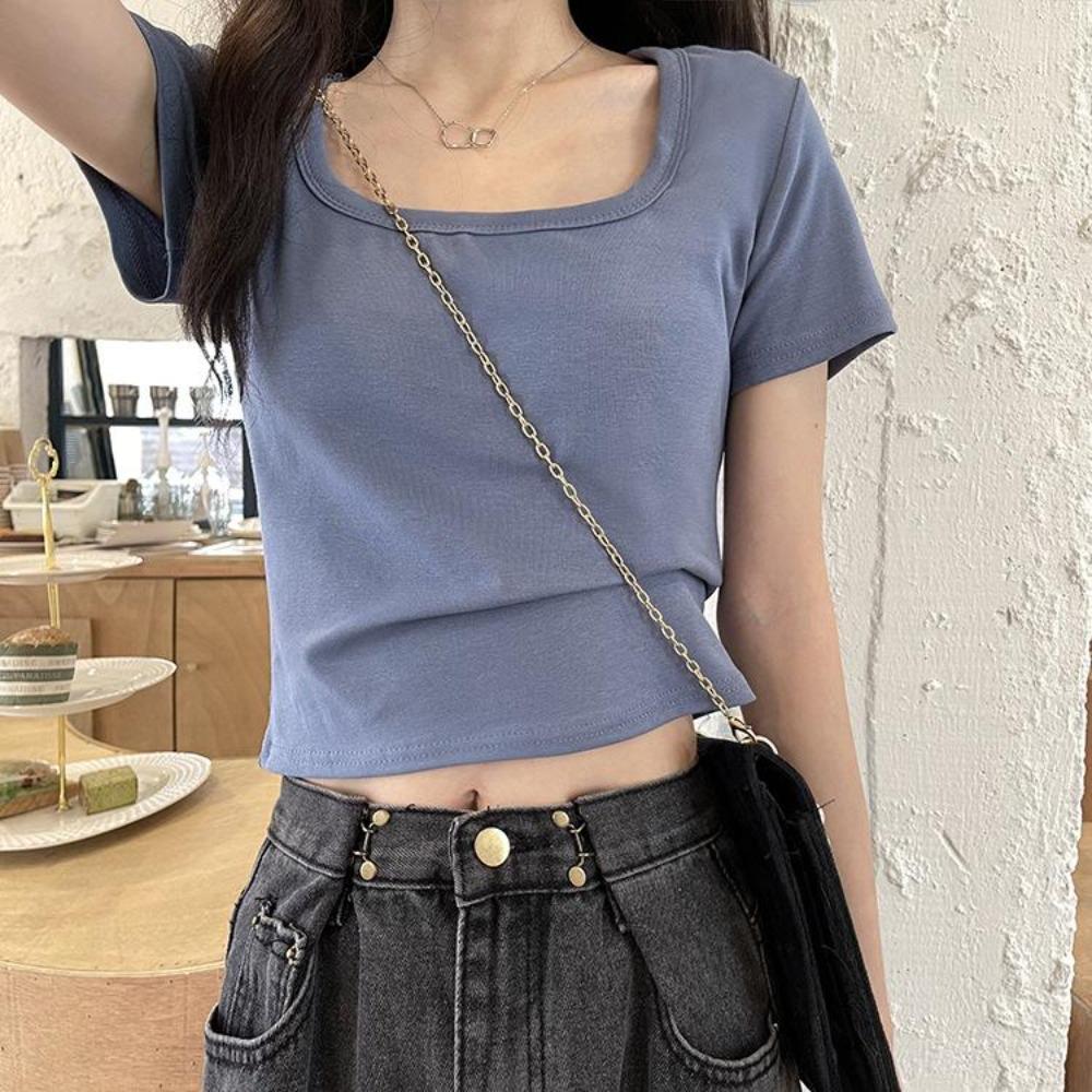 Fashion Squre Collar T Shirt Tank Top Solid Crop Tops Women Camis Summer Casual Camisole Lady Tshirt