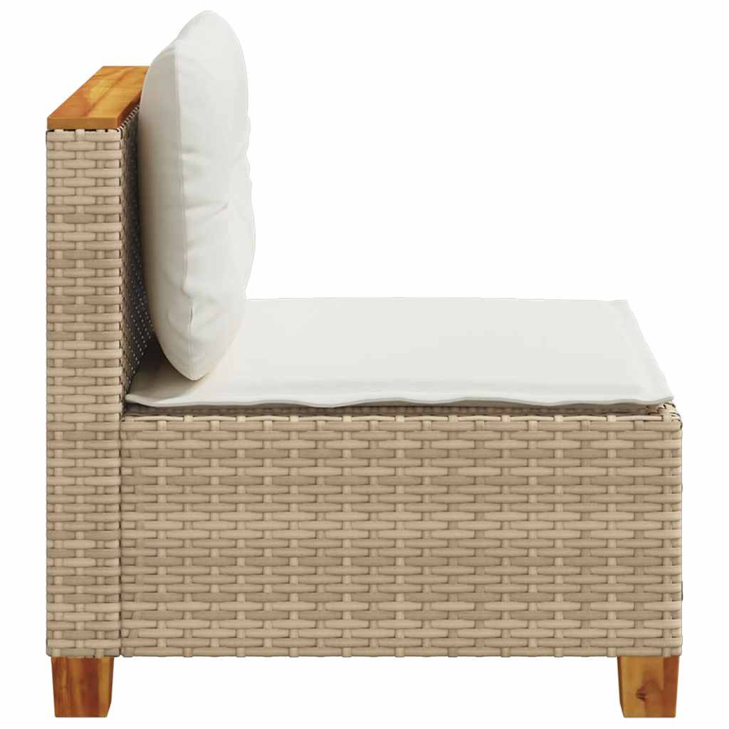 Garden Sofa without Armrests with Cushions Beige Poly Rattan