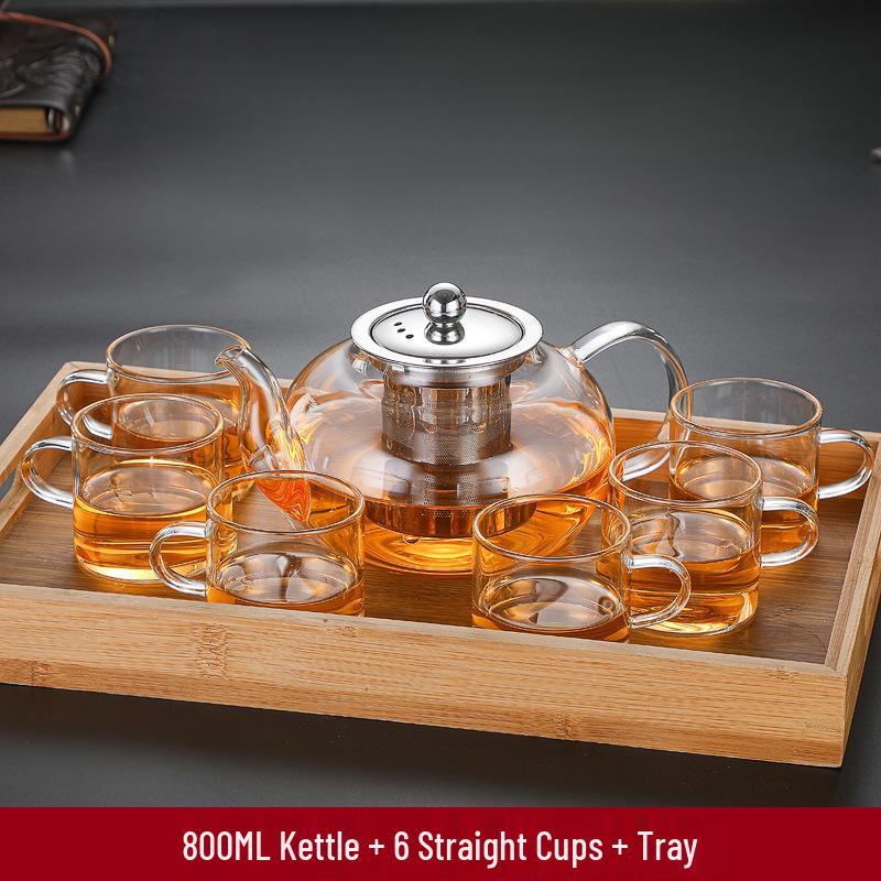 High-Temperature Resistant Glass Fiber Leak-Proof Tea Set: Thickened Borosilicate Glass Gongfu Teapot & Cups