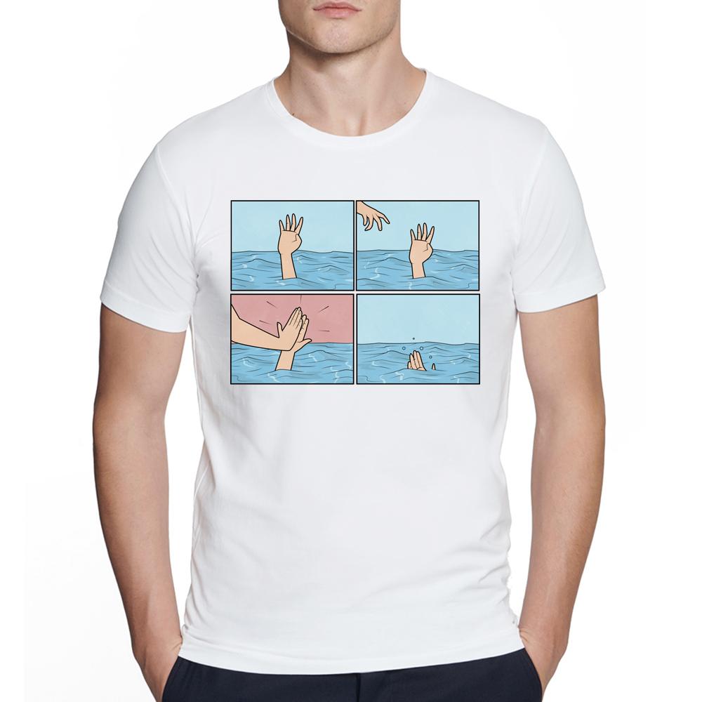 New creative design Mens T Shirt Unisex Drowning High Five Funny Random Dark Humor Meme Awesome Printed Hip Hop Streetwear Tee S