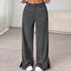 Women Low Waist Corduroy Wide Leg Pants Split Hem Vintage Straight Trousers Commuter Casual Long Pants Streetwear Trousers