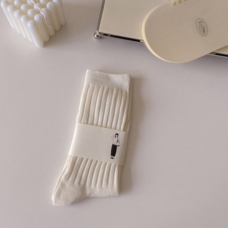 Women's Socks White Breathable Casual Japanese Style Crew White Socks Simple Basic High Quality Ladies Plain Socks Striped Girl