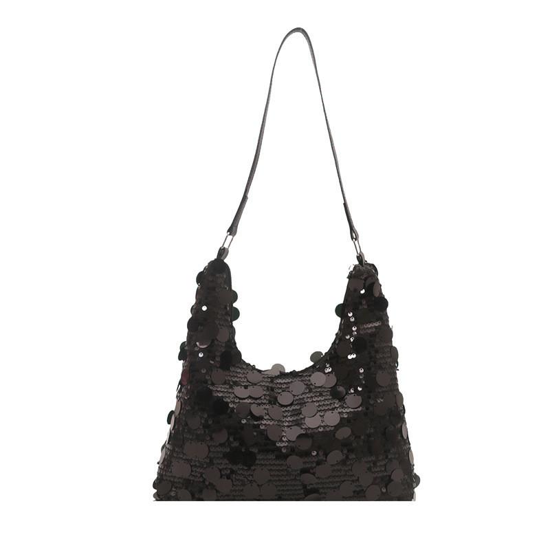 Street Style Womens Large Shoulder Bag With Glitter Sequins And Open Outer Pocket
