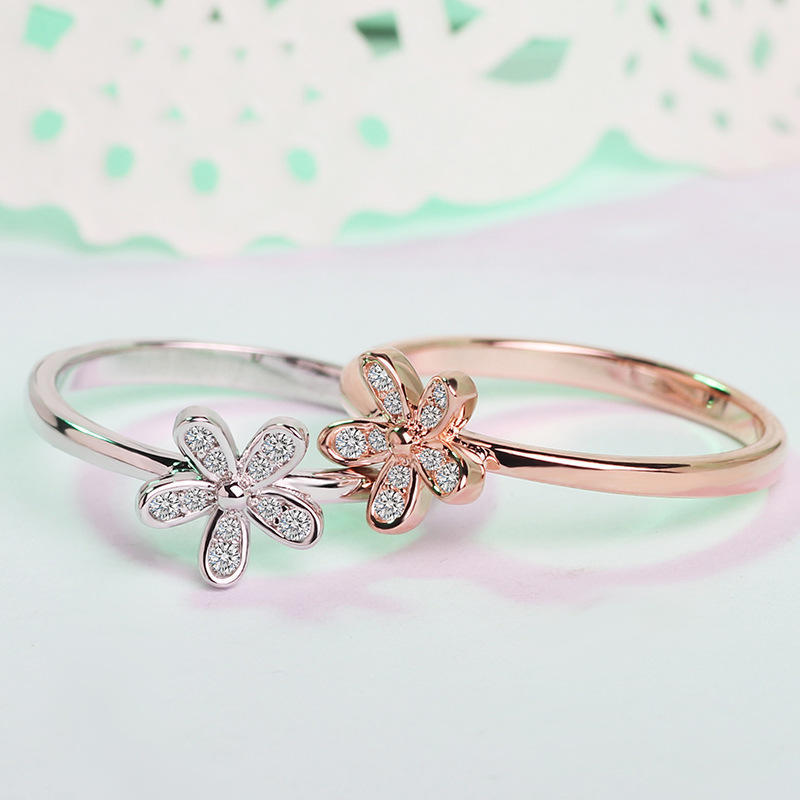 European and American High Nd Jewelry Small Daisy Rose Gold Ring Personality Tail Ring