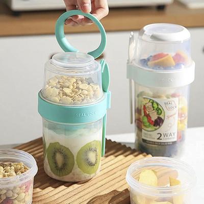 2Pcs Breakfast Yogurt Oatmeal Cups 2-Layer Breakfast On the Go Cups Leakproof Cereal and Milk Container Oats Food Stoarage Jar
