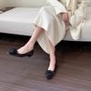French Evening Wind Satin Square Head Flat Shoes Women's 2025 New Summer Skirt Gentle Light Mouth Low Thick Heel Single Shoes