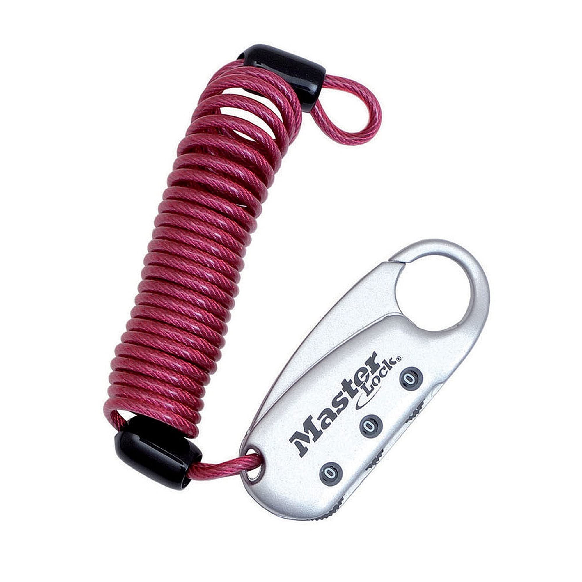 

Master Lock with a combination and cable for bicycle locks and saddle 3mm cable and 1559JADRED, Red, lock, coil, carabiner, self-coiling locks, cable,