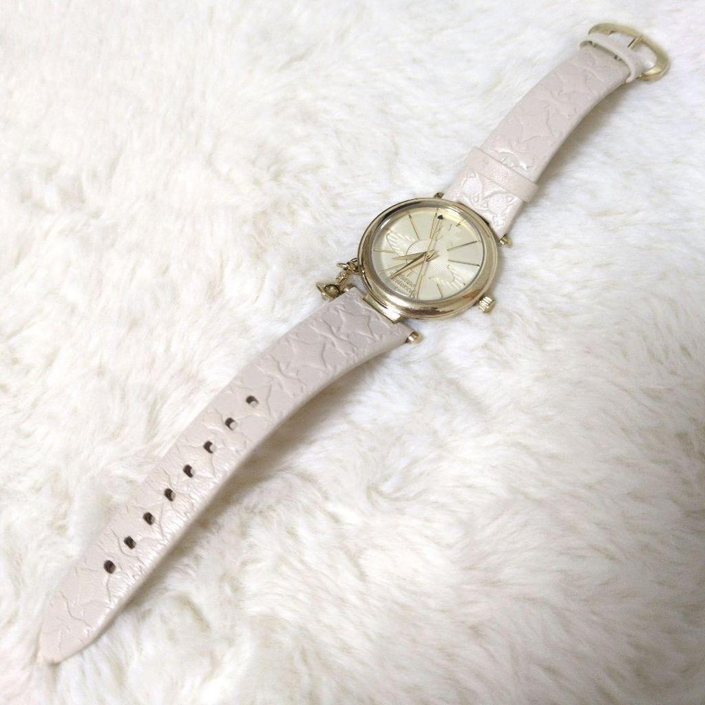 Used Vivienne Westwood White Leather Analog Watch Orb 2 Gold