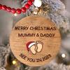 Weihnachtsschmuck „See You in 2025“ aus Holz, Baby-Fußabdruck-Dekoration, Weihnachtsbaum-Anhänger zum Aufhängen für neue Eltern