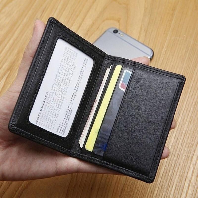 Top-grain Leather Wallet with ID and Credit Card Slots Men's Ultra-slim Vertical Cardholder Design Business VIP Bank Card Case and Card Organiser