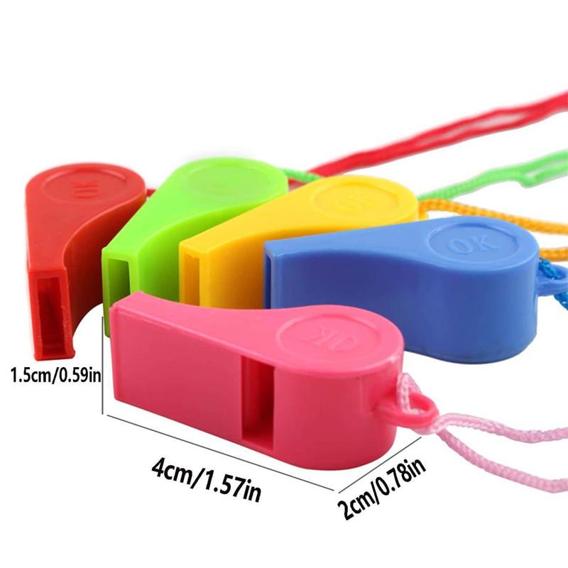 24Pcs Colorful Plastic Whistles with Lanyards for Party Favors, Sports & Emergency Supplies