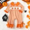 Baby Halloween Romper with Hooded Heart Embroidery and Horns - Fall Winter Zipper