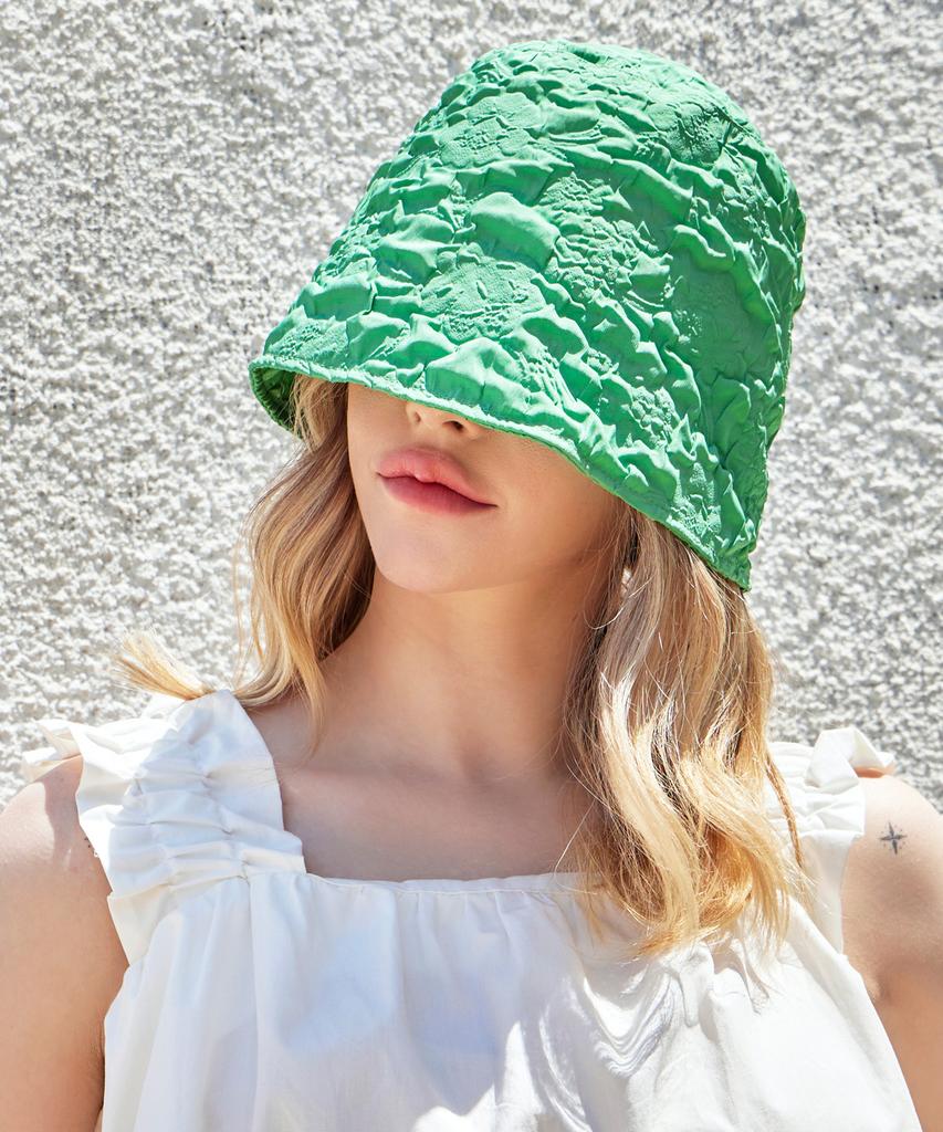 Bajal Embossed Long Label Drop Bucket Hat Green