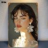 Vintage Metal Wall Art Decor Retro Tin Sign Portrait Woman Earring for Bedroom Bar Garage