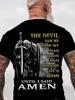 Men's Christian T-Shirt The Devil Saw Me Knight Amen Graphic Tee Black Cotton