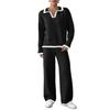 A Two-piece Set of Women's Color-blocking Polo Collar Lapel Pullover, Sweater and Wide-leg Casual Pants