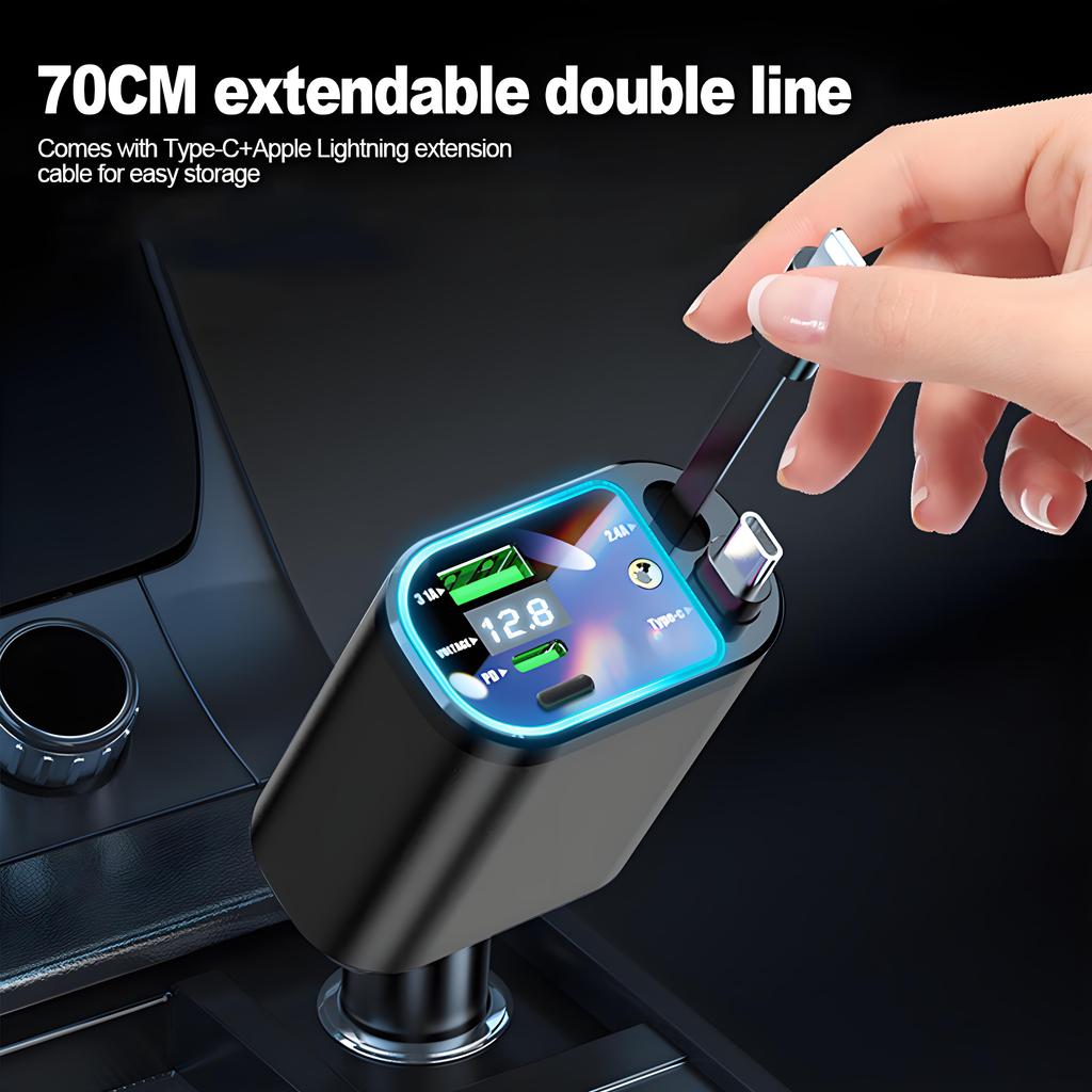 120W Retractable Car Charger with Roof Starlight USB C Cable Fast Charger Cigarette Lighter Adapter For IPhone Huawei Samsung