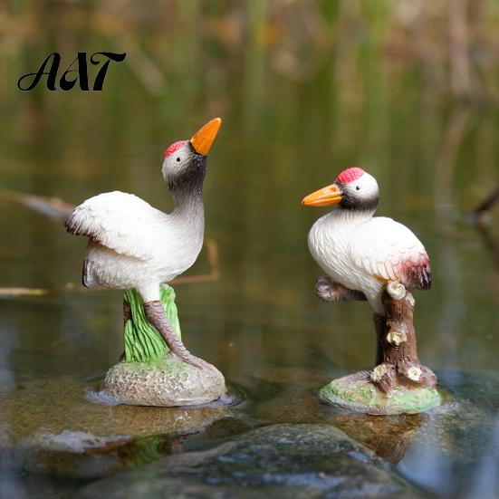 Micro Landscape Decorative Figurines Resin Red-Crowned Bird Figurines, Realistic Statues with Rock Base, Mini Outdoor Rockery Landscaping