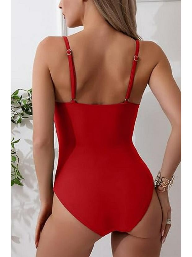 European and American Pleated Solid Color Sexy One-Piece Swimsuit for Women