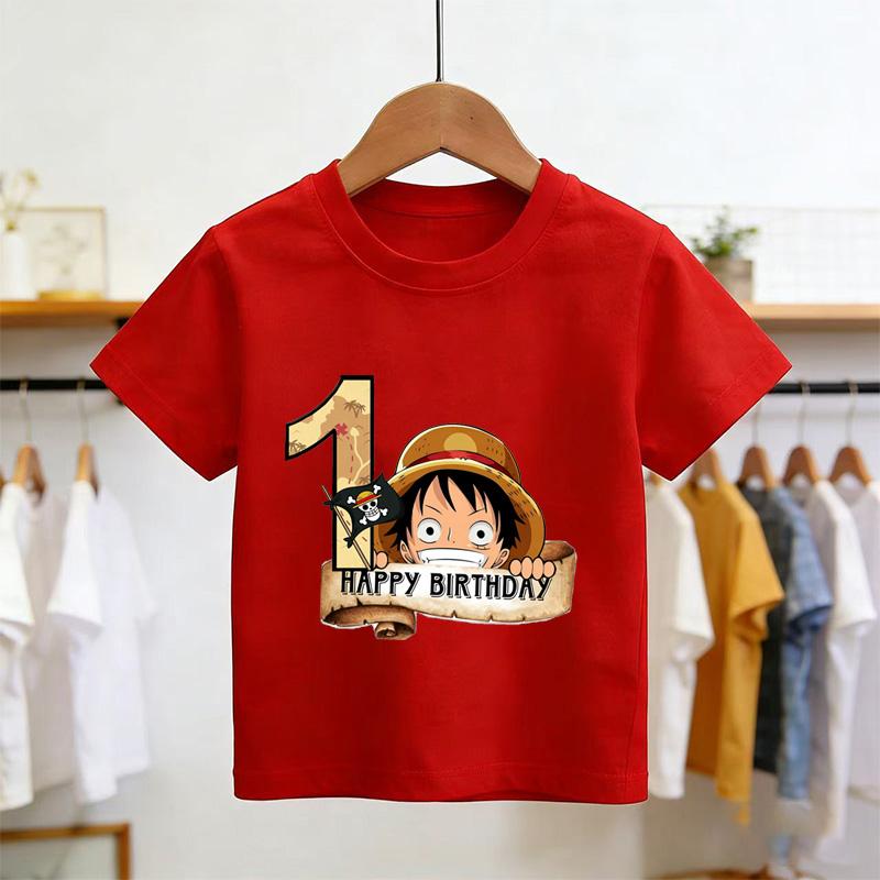 New Arrival Anime Happy 1st Birthday Kids Pure Cotton Printed TShirt Perfect for Gifting