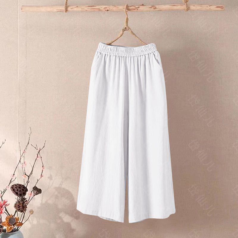 Cotton Wide-Leg High Waist Elastic Cropped Pants for Women - 2026 Summer Collection