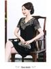 2024 Summer Chiffon Embroidered Dress: Mid-Length, Solid Color, Short-Sleeved, A-Line for Middle-Aged Women