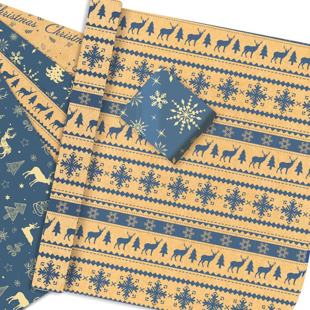 Kraft Paper Sheets Patterned Reindeer Gift Wrap Festival Decorative Paper Kraft Christmas Wrapping Paper For Festivals Holidays