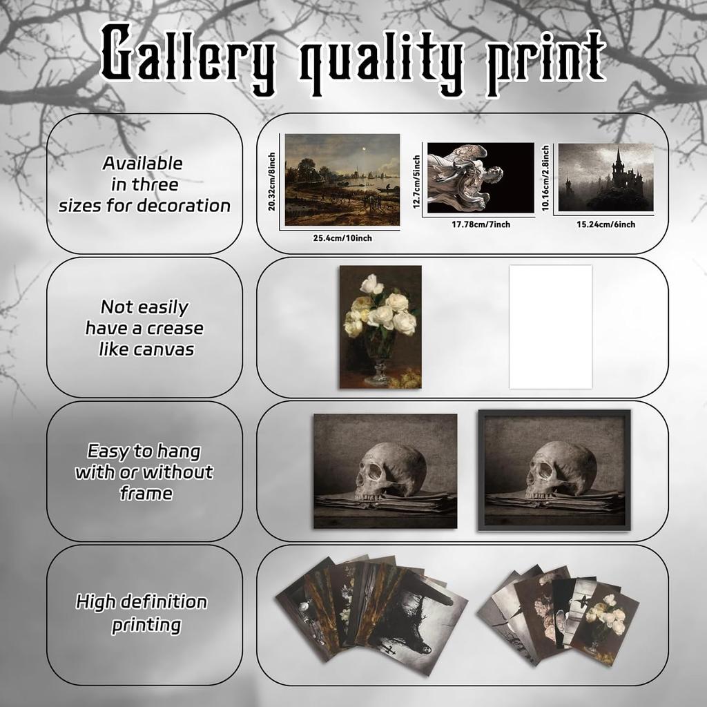 18Pcs Dark Academia Wall Room Home Decor Gothic Poster Aesthetic Wall Art Prints Goth Creepy Pictures Vintage Posters Spooky Decor for Gallery Living